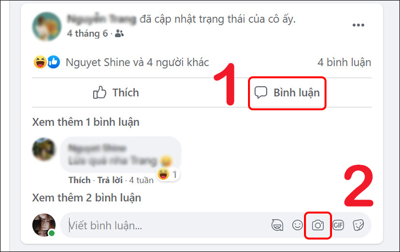 Click chọn biểu tượng máy ảnh ở mục bình luận